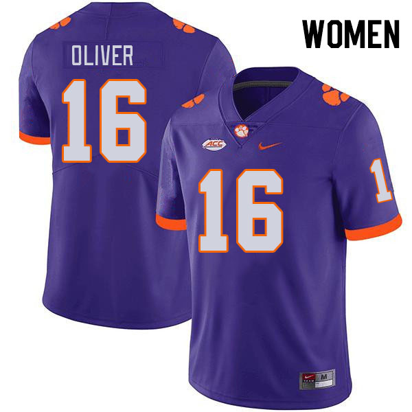 Women's Clemson Tigers Myles Oliver #16 College Purple NCAA Authentic Football Stitched Jersey 23JL30ZY